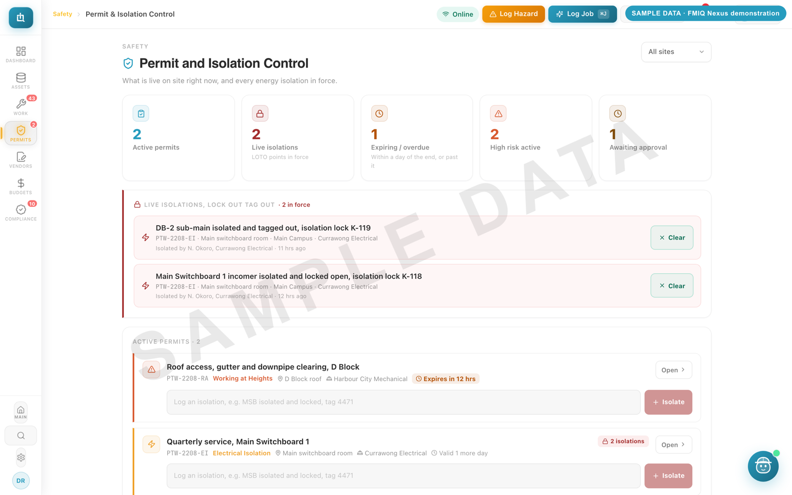 FMIQ Nexus screen: Isolation board (sample data)
